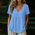 thumbnail image 2 of Dpjklzsn Women's Short-Sleeve V-Neck Babydoll Blouse, Cotton Blend, Empire Seam, 2 of 7
