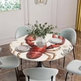 thumbnail image 5 of Coastal Lobster Round Tablecloth for 36-44 Inch Tables,Fitted Table Cover with Elastic Edge,Beach Coral Shell Nautical Vintage Waterproof Outdoor Table Cloth Protector for Patio Garden Dinner Picnic, 5 of 9