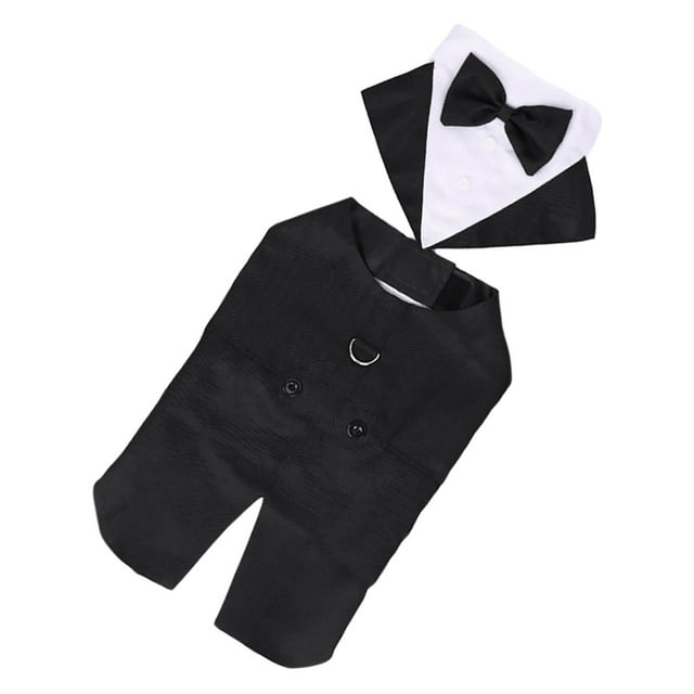 Mascota perro traje Bandana pajarita conjunto para boda accesorio fiesta camisa exquisita costura perro ropa ligero elegante negro , Talla XL Sunnimix príncipe esmoquin