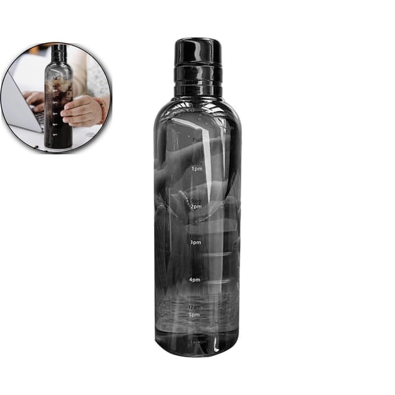 Water Bottles with Lids and Time Marker, Clear Cup Plastic Water Bottle, Shatter Proof, Leakproof Water Bottle for Car Travel