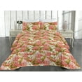 thumbnail image 2 of Ambesonne Peony Pattern Quilted Bedspread Set 3 Pcs, Vintage Color Flowers, Twin, Coral and Pale Olive Green, 2 of 4
