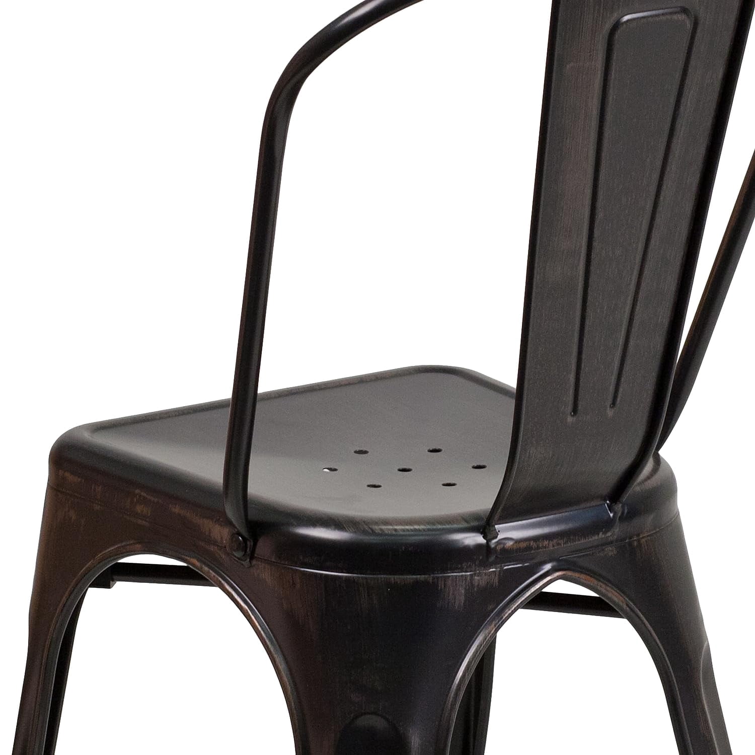 Bowery Hill 17.5" Industrial Metal Stackable Dining Chair in Black/Antique Gold