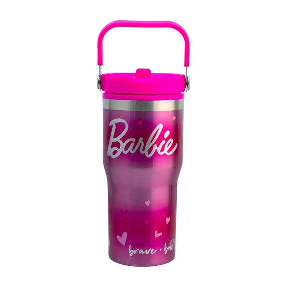 Termo Doble Pared Con Asa Superior Personajes Animados, Diseño Barbie “Limited Edition”, Termo con Popote Plegable e Interior de Plástico, Capacidad 650ml, Rosa