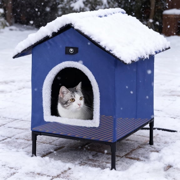 Heated Houses for Outdoor Cats in Winter, Heated House for Indoor and Kitty Shelter for Your Pet to Stay Warm and Cozy,Easy to Assemble. (Dark Blue, Small)
