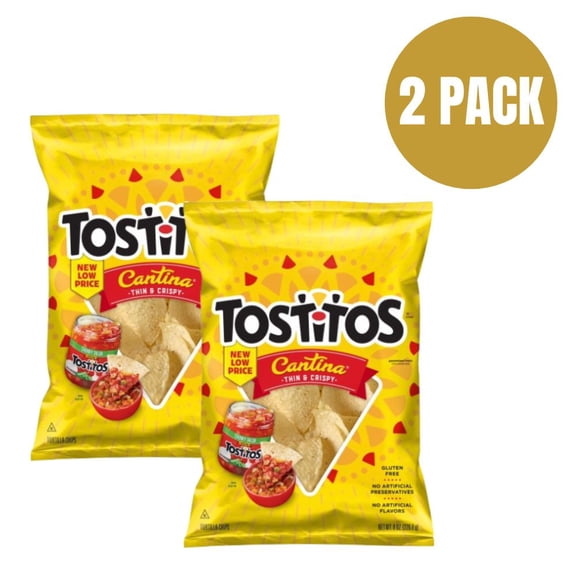 Tostitos Cantina Thin & Crispy Tortilla Chips, 8 oz Bag (Pack of 2) - Restaurant-Style White Corn Tortilla Chips, Gluten-Free Party Snacks, No Artificial Flavors or Preservatives