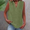 thumbnail image 2 of DORKASM Linen Shirt Women Sleeveless Loose Fit Casual Tshirt V Neck Button Down Beach 2026 Tank Tops Solid Color Breathable Summer T-Shirts Army Green 2XL, 2 of 6