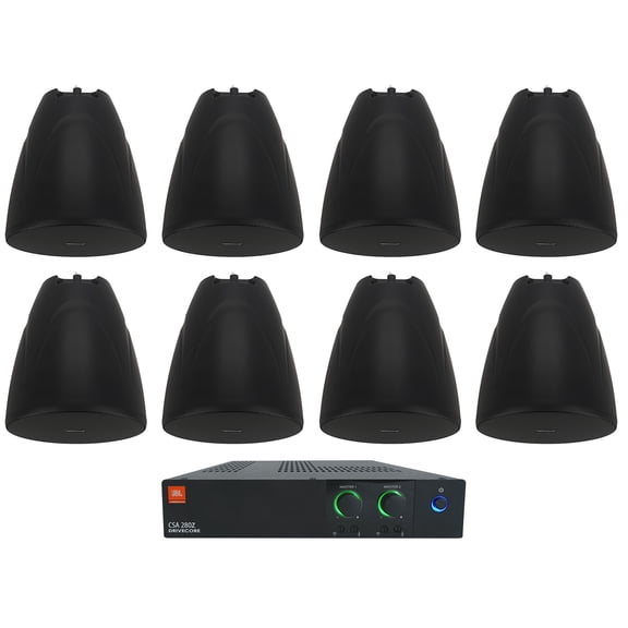 JBL CSA 280Z Commercial Amplifier (8) Black 6.5" 70V Hanging Pendant Speakers