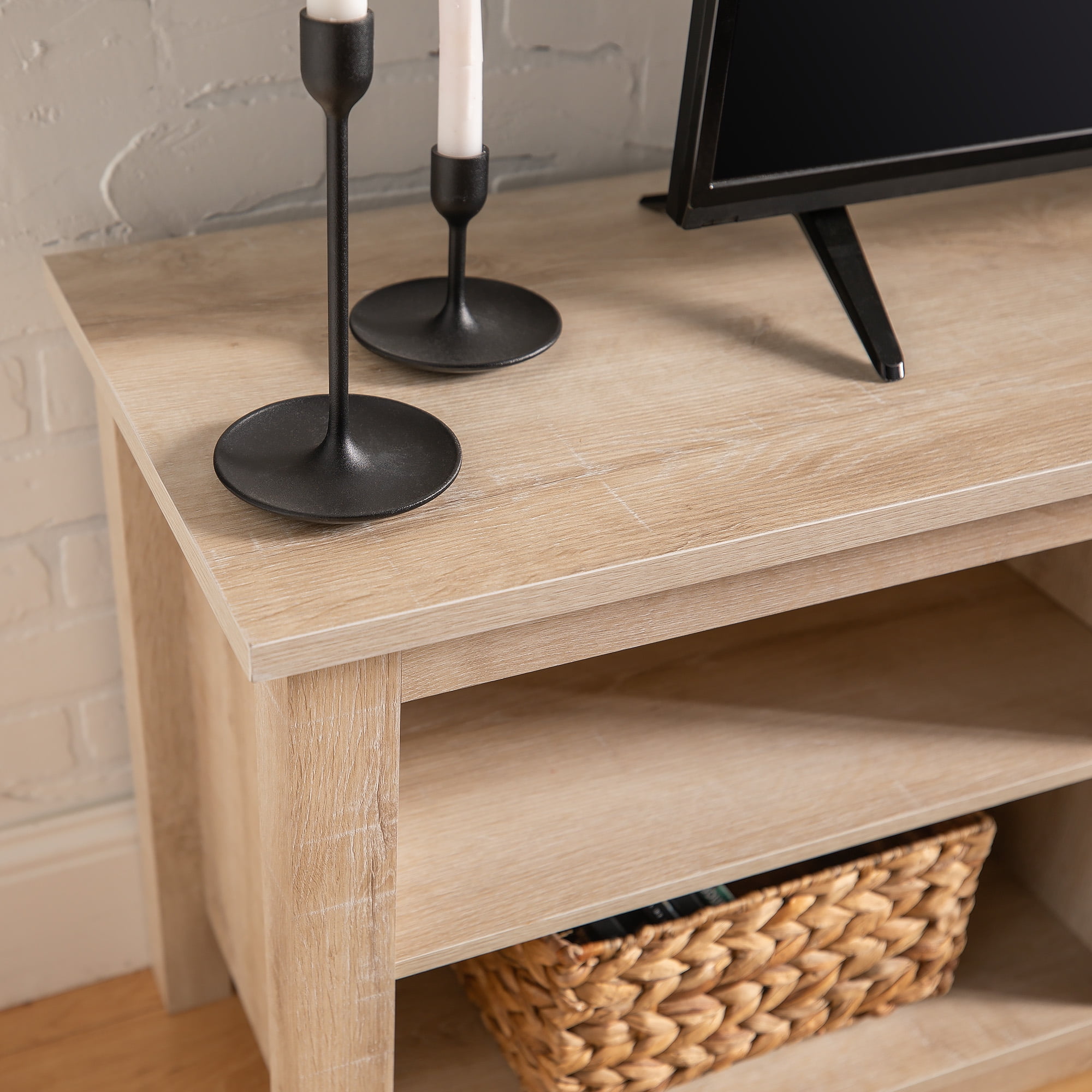 Woven Paths Open Storage TV Stand for TVs up to 80", White Oak
