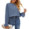 thumbnail image 1 of Blusa de Mujer Doble Capa Cuello Redondo Manga Larga Fibra de Poliéster Suave Cómodo Transpirable Tops de Mujer para el Trabajo Diario Azul Oscuro XXL, 1 of 4