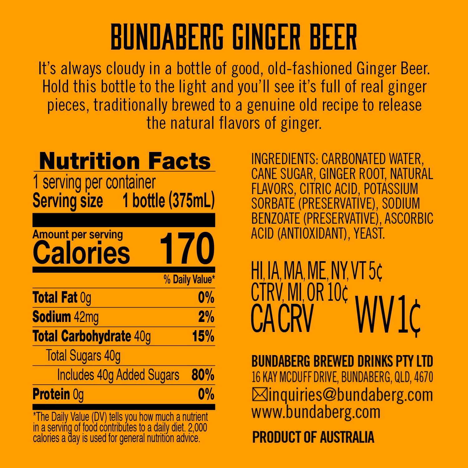 Bundaberg Soda Ginger Beer, 12.7 fl oz, 4 Pack