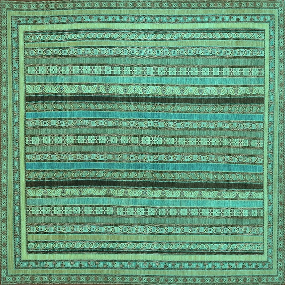 Ahgly Company Machine Washable Indoor Square Abstract Turquoise Blue Contemporary Area Rugs, 5' Square