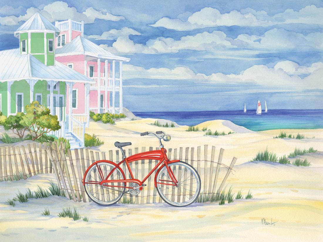 Beach Cruiser Cottage I Coastal Coast House Landscape Painting