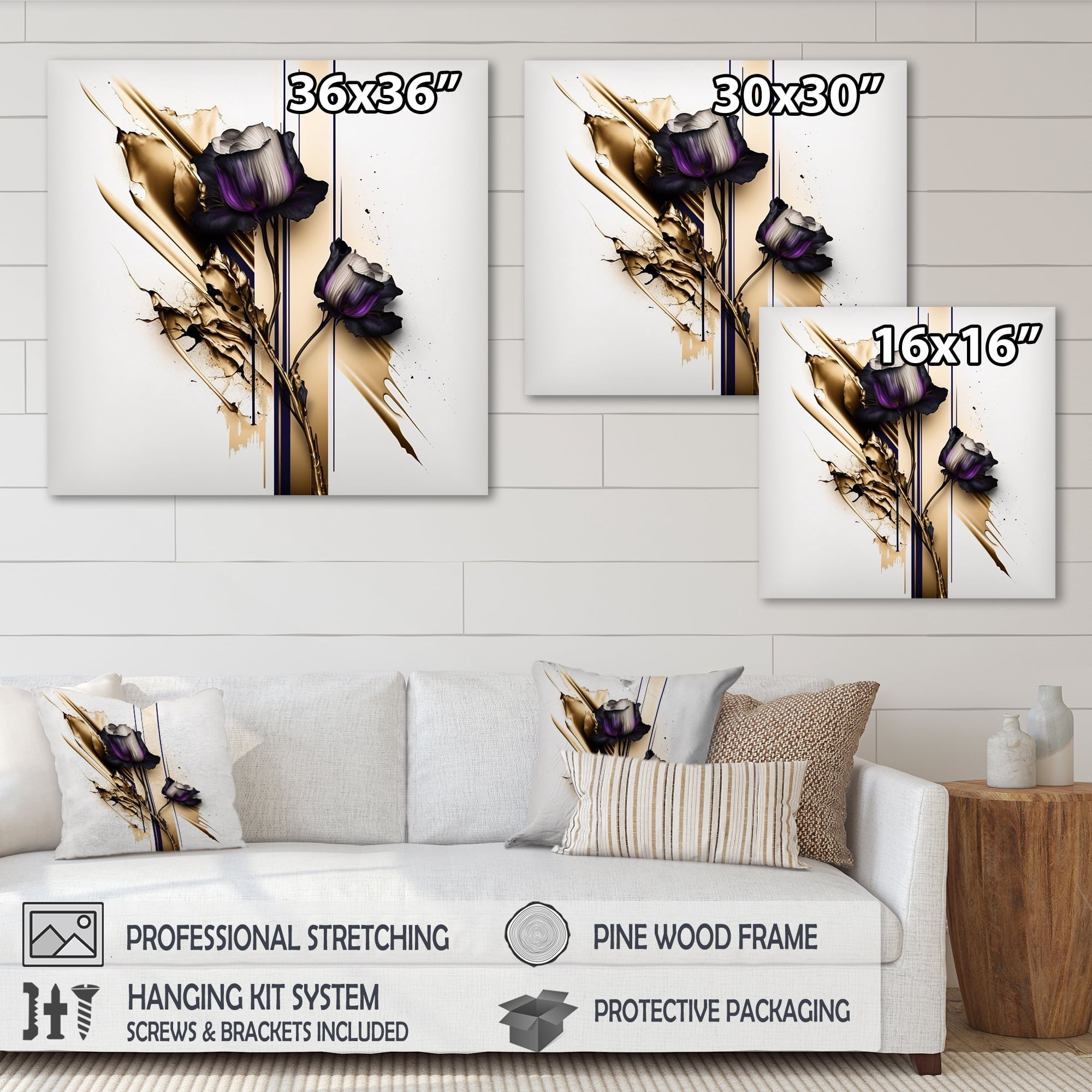 Designart Purple Flower Flower On Abstract Paint II Canvas Wall Art