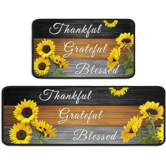 Sunflower Kitchen Decor Rugs Set 2 Piece, Farmhouse Style Home Indoor Kitchen Rugs and Mats Non Skid Washable 17x47 17x30 Inches
