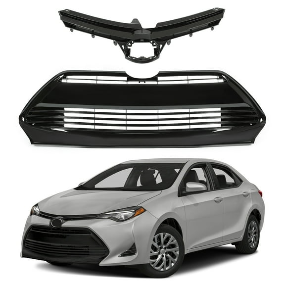 Kojem Front Bumper Upper Lower Grille for 2017-19 Toyota Corolla Replace 53112-02730 Face Bar Grille Grill