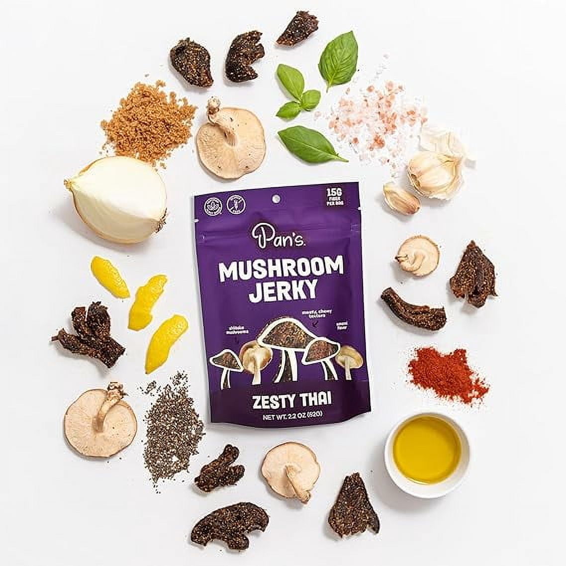 Pan's Mushroom Jerky Zesty Thai -- 2.2 oz Pack of 2