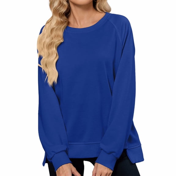 Womens Sweatshirt Crewneck Long Sleeve Shirts Pullover Casual Fashion Comfy High Low Tops Curved Hem Shirts Plain Basic Tee Fall Trendy Spring Top
