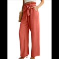 thumbnail image 2 of Pantalones Anchos para Mujer con Bolsillos, Cintura Alta, Nudo Ajustable, Holgados, Informales, para Trabajo y Negocios. Rojo S, 2 of 6
