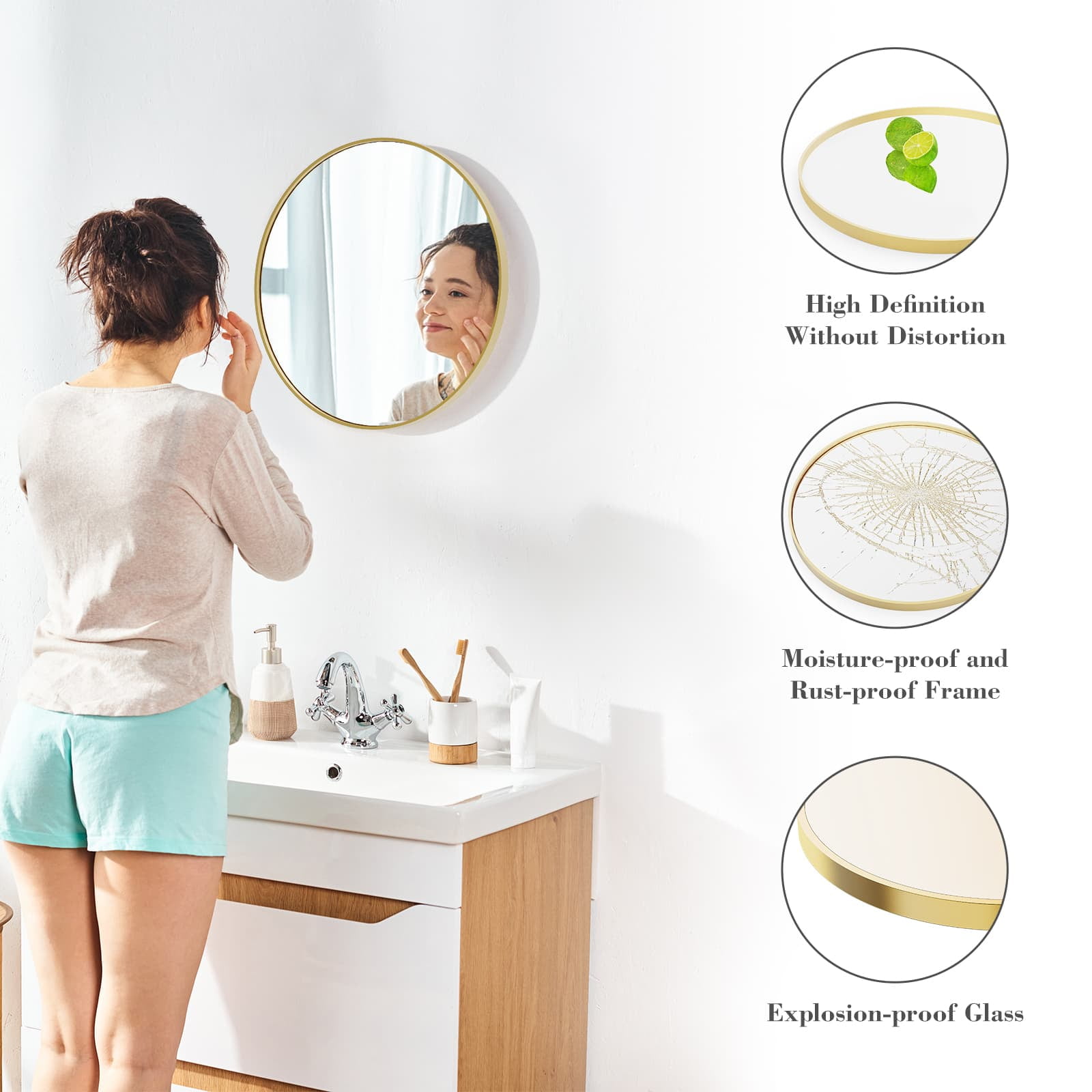 MAYEERTY 20 Inch Gold Round Wall Mounted Vanity Mirror for Bathroom