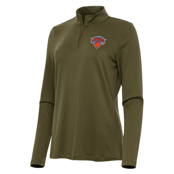 Women's Antigua Olive New York Knicks Reprocess Quarter-Zip Top