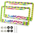thumbnail image 2 of GZHJMY Mardi Gras License Plate Frames, License Plate Covers, 2 Packs Universal Aluminum Tag Frame with 2 Holes & Screw Caps for Front and Rear Car Tags, Elliptical Hole Decorative, 2 of 7