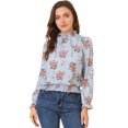 thumbnail image 1 of INSPIRE CHIC Women's Smocked Waist Ruffled Hem Stand Collar Floral Dotted Blouse, 1 of 6