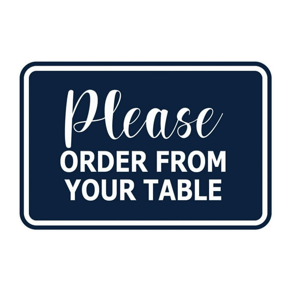Signs ByLITA Classic Framed, Please Order From Your Table Sign (Navy Blue / White) - Large