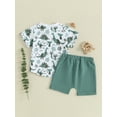 thumbnail image 3 of Infant Boys Summer Outfits Dinosaur Print Short Sleeve T-Shirts Tops Elastic Waist Shorts Set, 3 of 8
