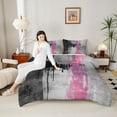 thumbnail image 4 of jejeloiu Retro Graffiti Geometric Full Size Comforter Sets,Black Gray Pink Bedding Sets For Adults Reversible 3pcs, 4 of 8