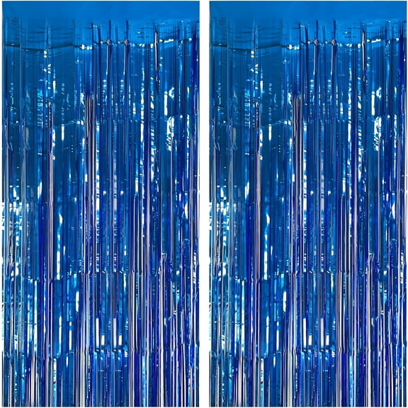 CCOCC 2 Pack Blue Party Decorations Ocean Party Decor Supplies Blue Party Streamers Birthday Decorations Tinsel Foil Fringe Curtains Photo Booth Props Celebration Decorations