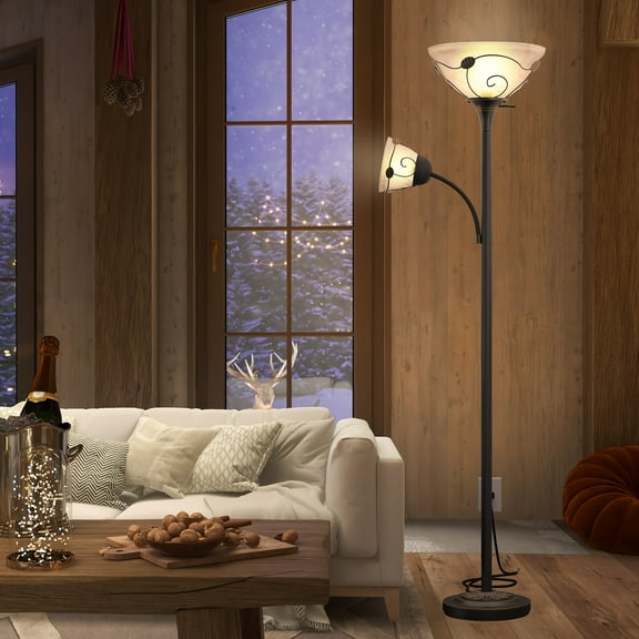 71" Floor Lamp With Sidelight Metal Standing Lamp With Glass Shade For Home Living Room Office Reading Home Decor (Bulbs Not Included)