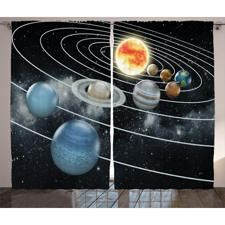 Solar Reflective Curtains Galaxy Curtains 2 Panels Set, Solar System All Eight Planets and the Sun Pluto Jupiter Mars Venus Science Fiction, Window Drapes for Living Room Bedroom, 108W X 90L Inches, Black Grey, by Ambesonne ()