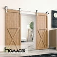 thumbnail image 2 of Homacer Brushed Nickel Sliding Barn Door Hardware Kit, for Two/Double Doors, 5ft Long Flat Track, Straight Design Roller, Heavy Duty, for Interior & Exterior Use, 2 of 7