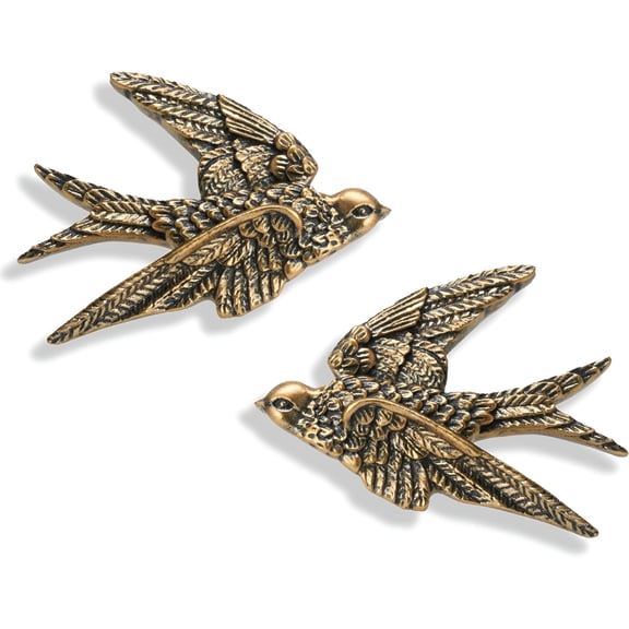 XIBUFE Bird Wall Sculpture Art,(Set of 2) 4¾ Inch Resin Antique Gold Bird 3D Sculpted Floating Hanging Wall Sculpture Decoration