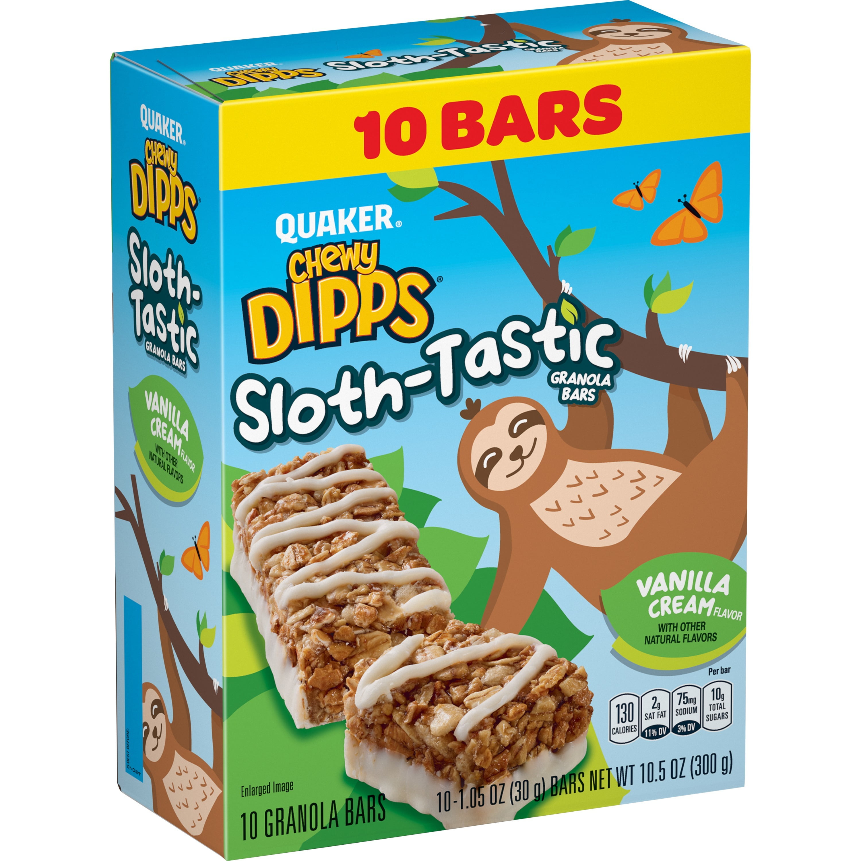 Quaker Chewy Dipps SlothTastic Granola Bars, Vanilla Cream, 10 Count, 1.05 oz Bars Walmart
