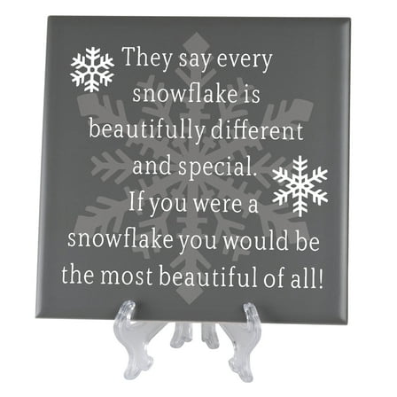 Elanze Designs Every Snowflake Grey 7.25 Inch Tabletop Easel or Wall Hanging Tile Sign