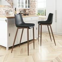 Magnus Barstool Black & Walnut Barstool, Modern Style, Plush and durable faux leather fabric, Plywood, Indoor Bar