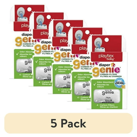 (5 pack) Playtex Baby Diaper Genie Carbon Filter Refill for Diaper Pails, 4 Carbon Filters, Plastic, Infant