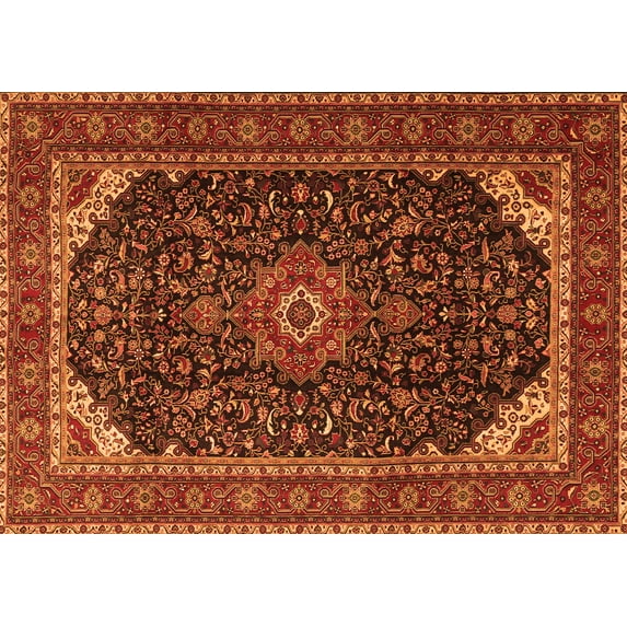 Ahgly Company Indoor Rectangle Medallion Orange Traditional Area Rugs, 7' x 10'