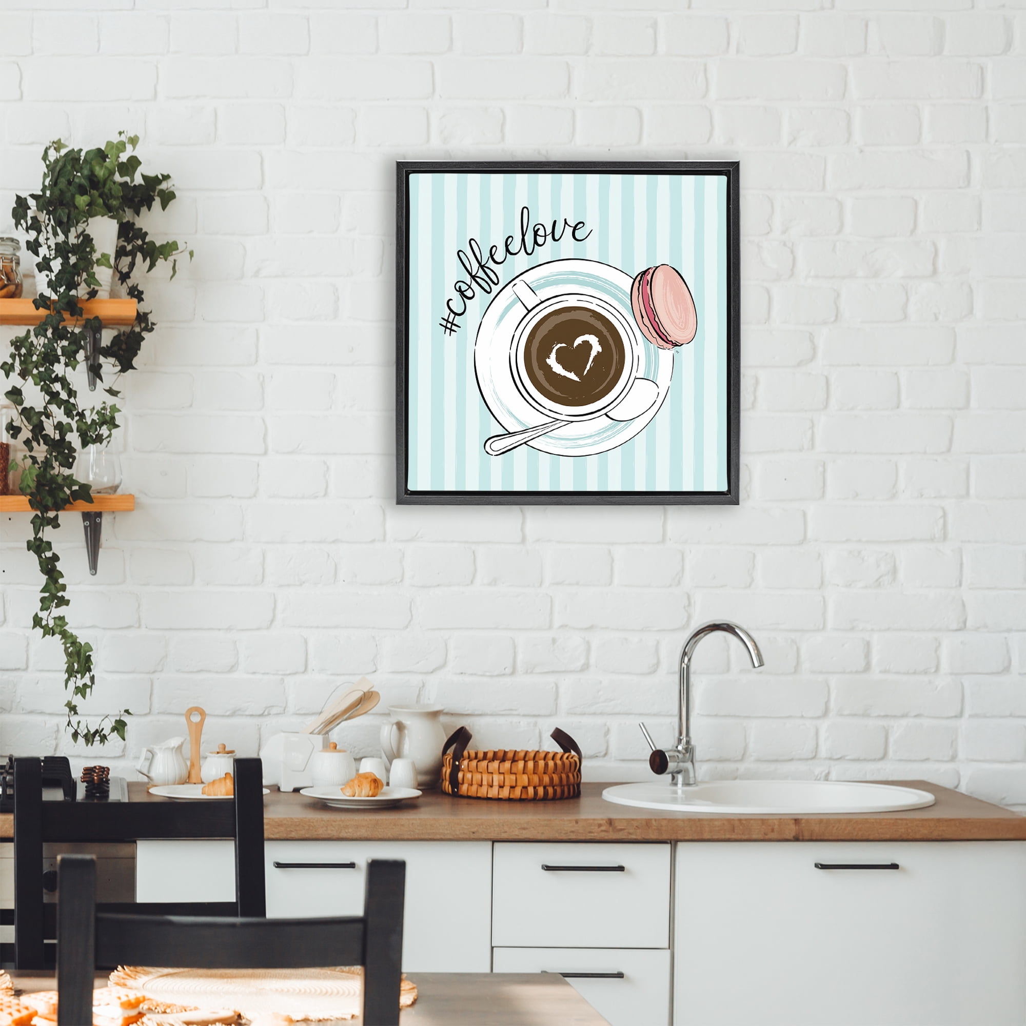 Stupell Industries Coffee Love Hashtag Black Framed Floater Canvas Wall Art, design by Martina Pavlova