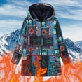 thumbnail image 2 of ZHOUCHANKIDS Fleece Jackets for Women Vintage Ethnic Style Sherpa Lined Coats Winter Warm Button Up Patchwork Hooded Jacket Blue XXL, 2 of 6