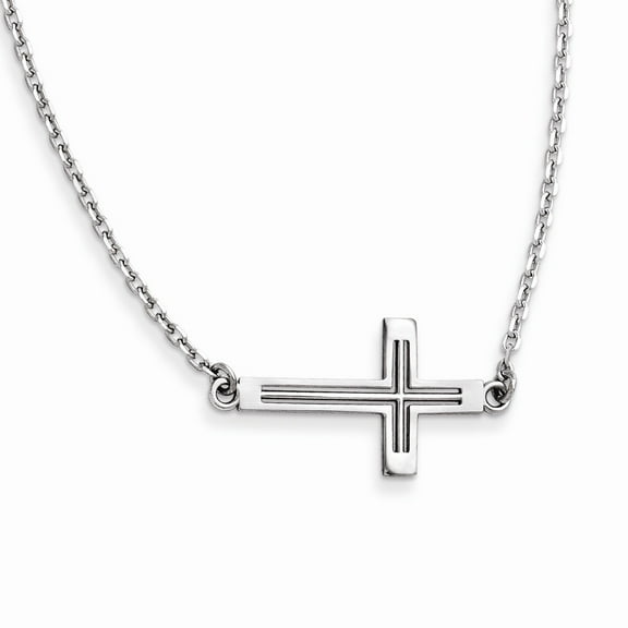14k White Gold Sideways Cut-out Cross Necklace