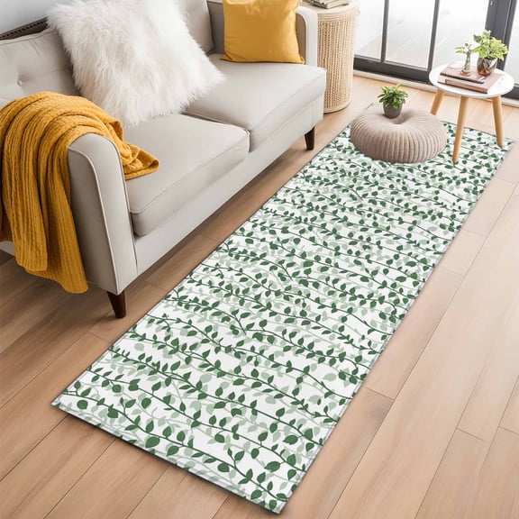 Green Ivy Leaves 2'x6' Runner Rugs for Hallway Kitchen Bedside Non Slip Washable, Spring Plants Botanical Modern Country Entryway Rug Runners with Rubber Backing, Long Carpet Runner for Laundry Room