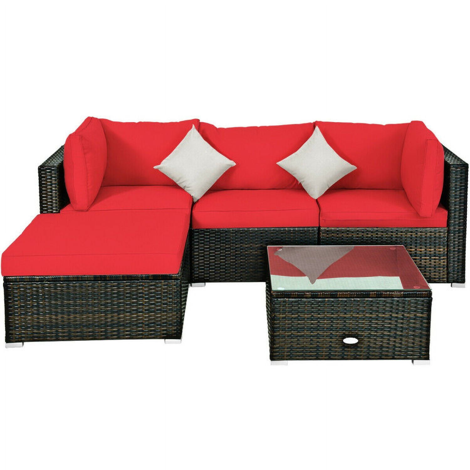 Aimee Lii 5 Pcs Outdoor Patio Rattan Furniture Set Sectional Conversation with Cushions, Outdoor Patio Set, Red Aimee Lii 5 Pcs Outdoor Patio Rattan Furniture Set Sectional Conversation with Cushions, Outdoor Patio Set, Red