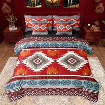 jejeloiu Vintage Boho Aztec 7-Piece Twin Bedding Sets,Geometric Rhombus Triangle Bedding Comforter Set,Red Brown Cyan Sheet Sets For Teens,Ultra Soft Home Decor Reversible