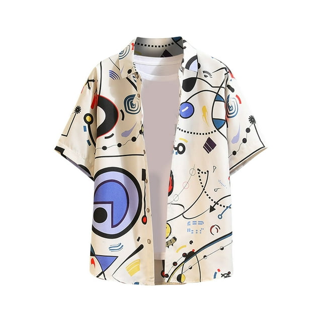 Birdeem Chemise d'Été Vintage Imprimée pour Hommes Manches Courtes Col Cubain Chemise Style Hawaïen Motif Manches Courtes Col Rabattu Blouse & Chemise