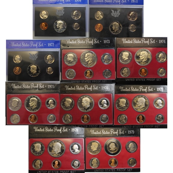1970-1979 U.S. Proof Set Run - 57 Coins Total - OGP