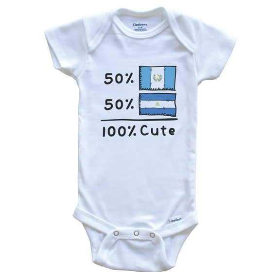 50% Guatemalan Plus 50% Nicaraguan Equals 100% Cute Guatemala Nicaragua Flags Baby Bodysuit, 0-3 months white