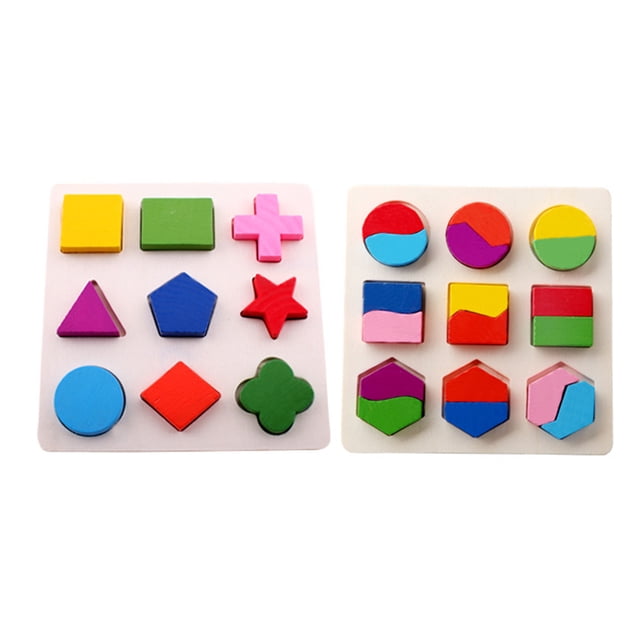 2PCS Kids Educational Jigsaw Puzzle Geometric Shape Plate Cognition Jigsaw Toy Funny Geometry Boards Shape Matching Plates Toys Creative Wooden Colored Jigsaw Blocks Toys