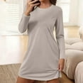 thumbnail image 2 of Solid Color Nightgowns for Women Crewneck Long Sleeve Sleepshirt Soft Comfy Dressy Pajamas Casual Sleepwear Light Ashy L, 2 of 4